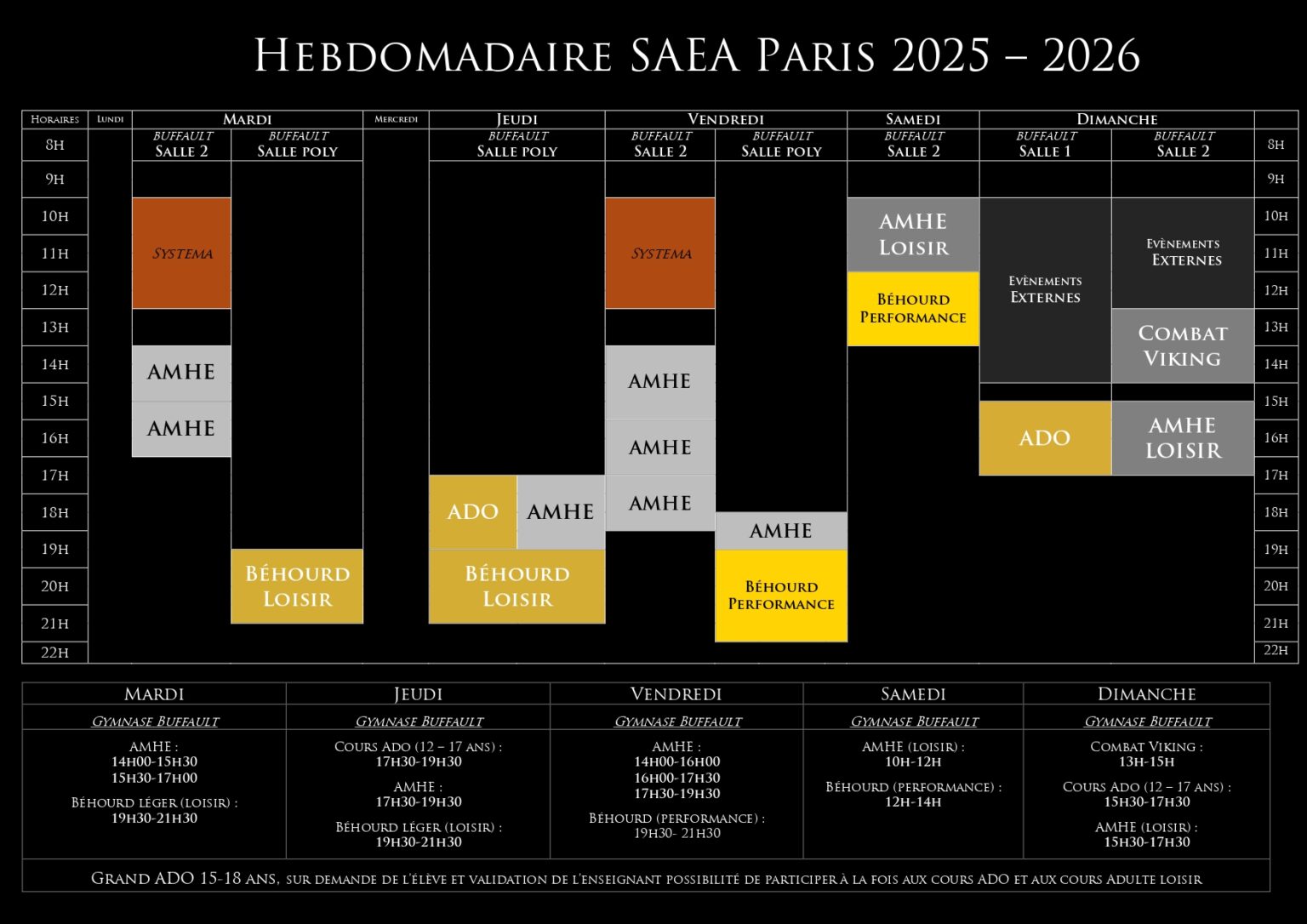 Hebdomadaire SAEA Paris 2025–2026